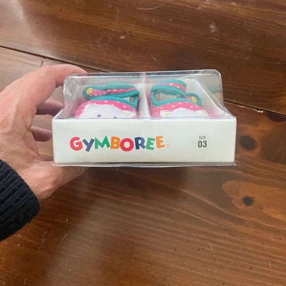 Gymboree Pink Mary Jane Baby Shoes with Teal Trim and Cat Face - Picture 3 of 11